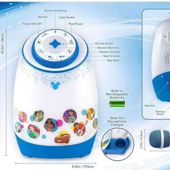 eDisney Karaoke Machine for Kids with Bluetooth Speaker and Wireless Microphone - Picture 4 of 12